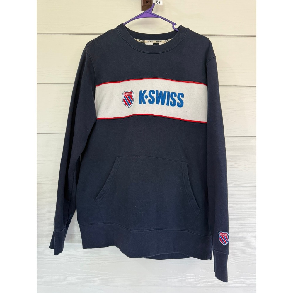 #A- 041- K-Swiss Mens Navy Blue Colorblock Crewneck Sweatshirt Medium RL0001YH